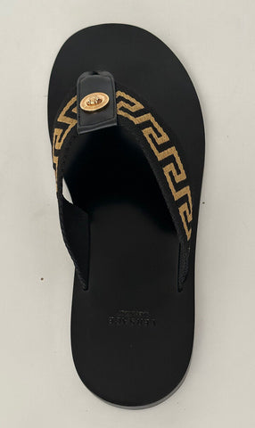 NIB Versace Herren Greca Signature Black Slides Sandalen 10 US (43 Euro) DSU7340 IT 