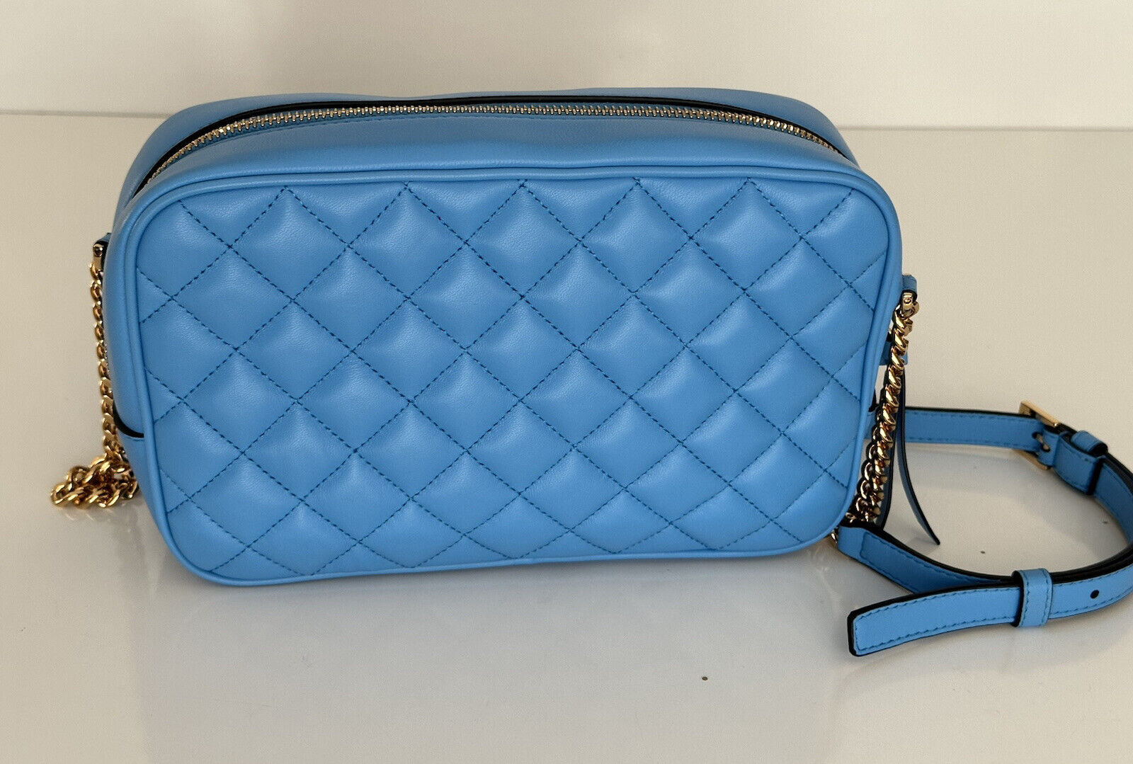 NWT $1275 Versace Стеганая кожаная сумка ягненка, синяя, средняя сумка на плечо 1008828 Италия 