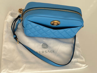 NWT $1275 Versace Стеганая кожаная сумка ягненка, синяя, средняя сумка на плечо 1008828 Италия 