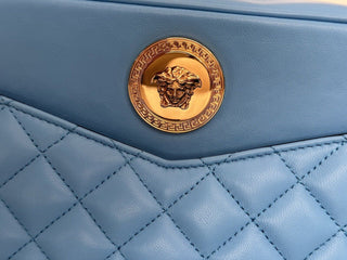 NWT $1275 Versace Стеганая кожаная сумка ягненка, синяя, средняя сумка на плечо 1008828 Италия 