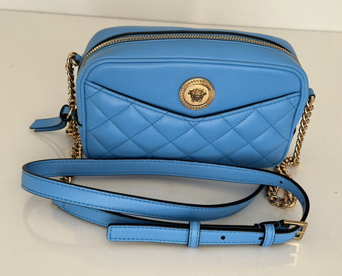 NWT $1195 Versace Quilted Lamb Leather Blue Small Shoulder Bag 1008827 Italy