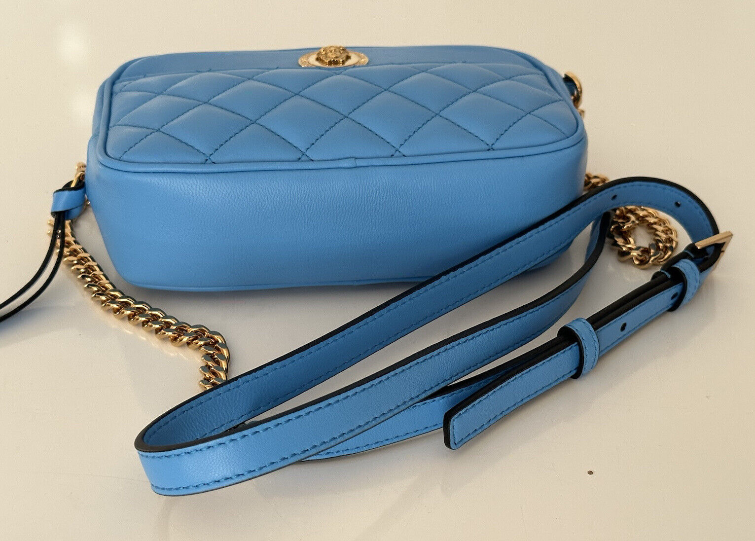 NWT $1195 Versace Маленькая синяя стеганая сумка из кожи ягненка 1008827 Италия 