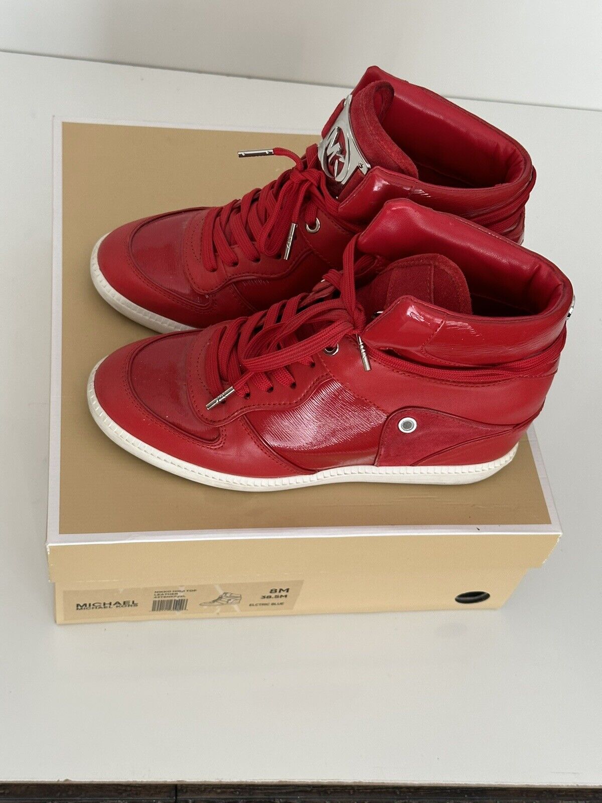 Michael Kors Nikko High Top Leather Sneakers Red Size 8 US (38.5 Euro)