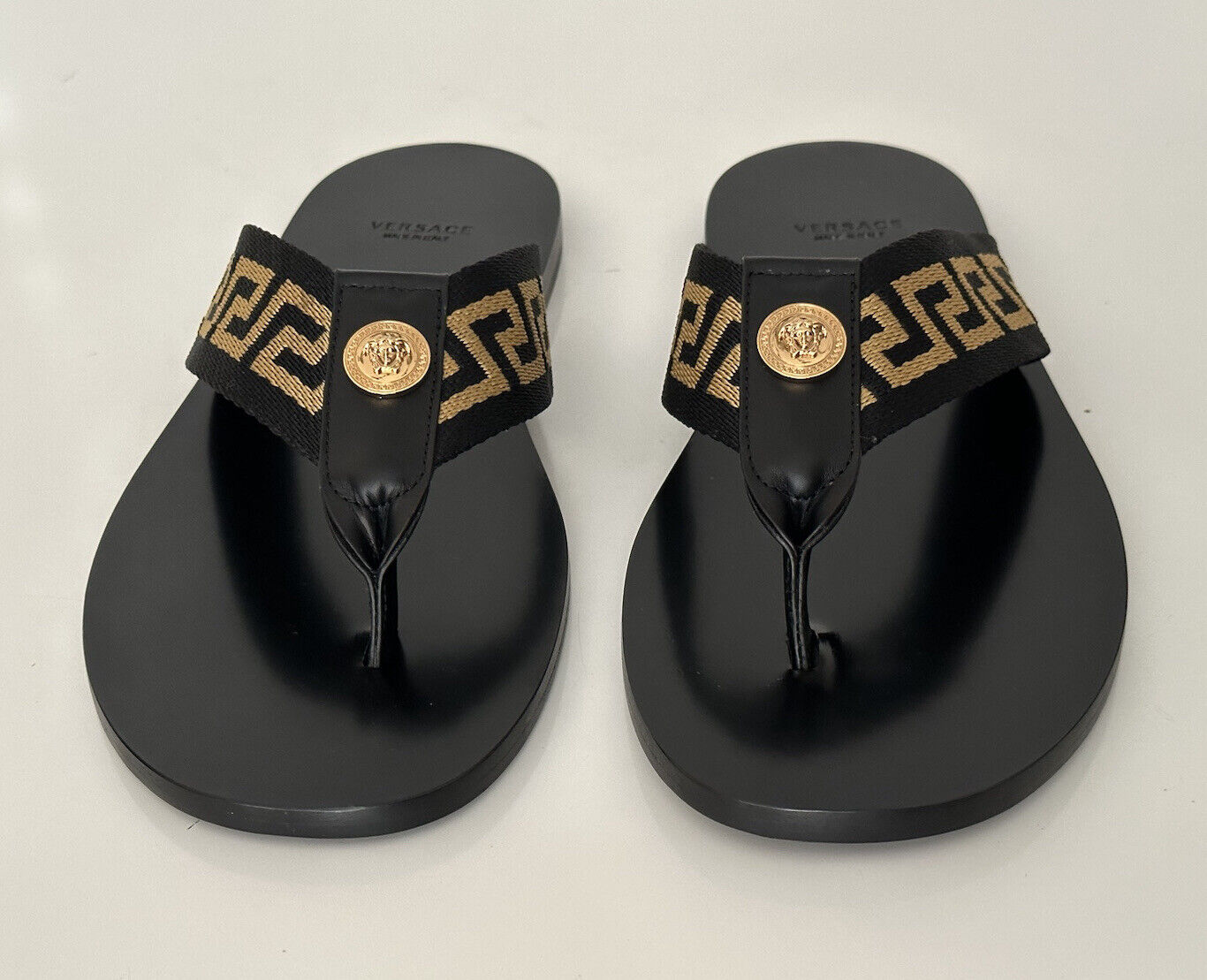 NIB Versace Mens Greca Signature Black Slides Sandals 11 US (44 Euro) DSU7340 IT