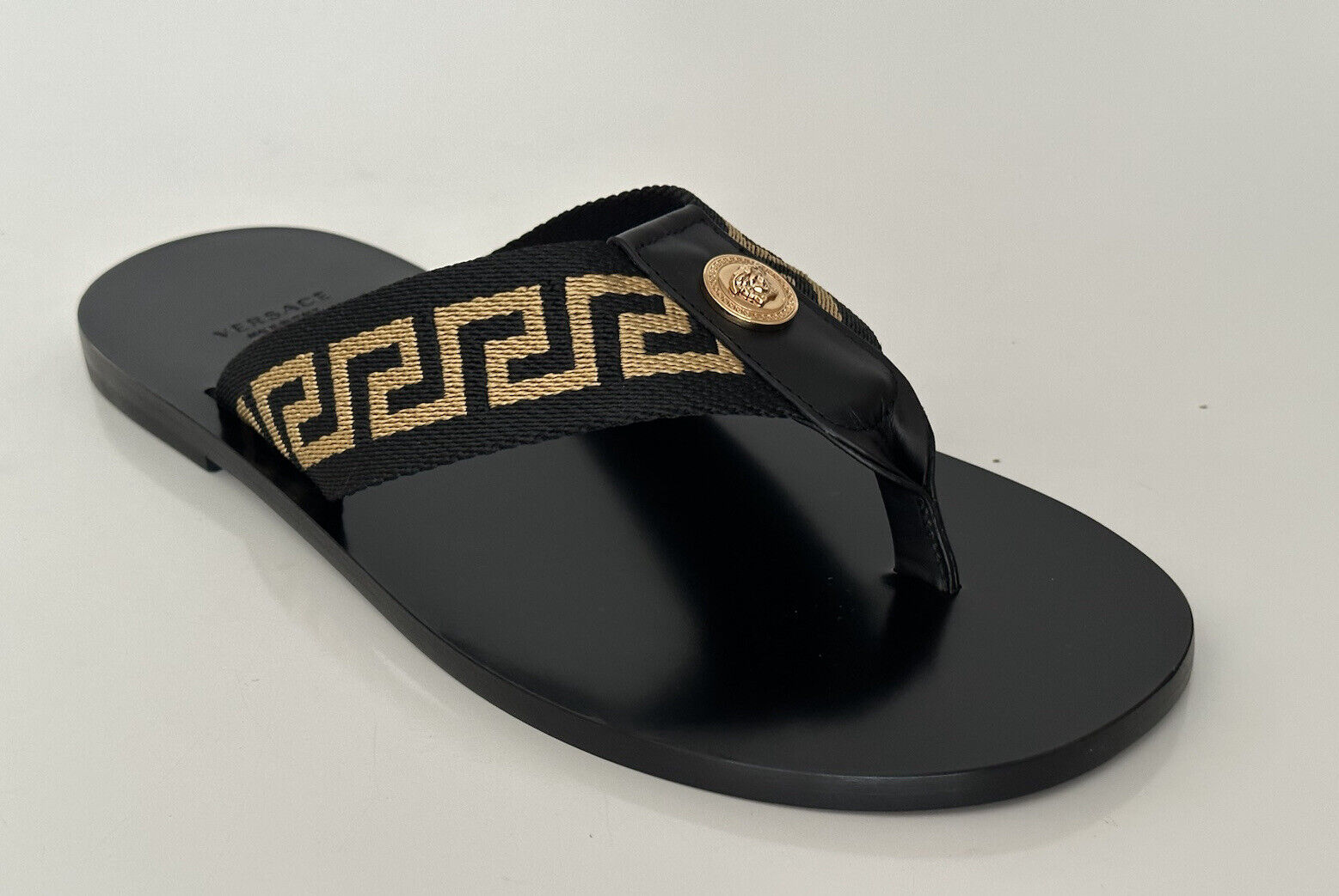 NIB Versace Herren Greca Signature Black Slides Sandalen 12 US (45 Euro) DSU7340 IT 