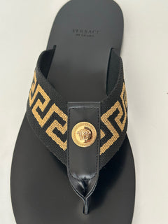 NIB Versace Мужские черные шлепанцы Greca Signature 12 США (45 евро) DSU7340 IT 