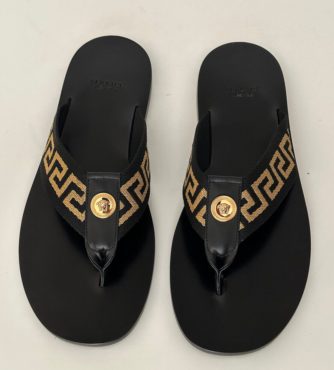 NIB Versace Mens Greca Signature Black Slides Sandals 12 US (45 Euro) DSU7340 IT