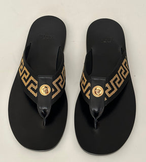 NIB Versace Мужские черные шлепанцы Greca Signature 12 США (45 евро) DSU7340 IT 