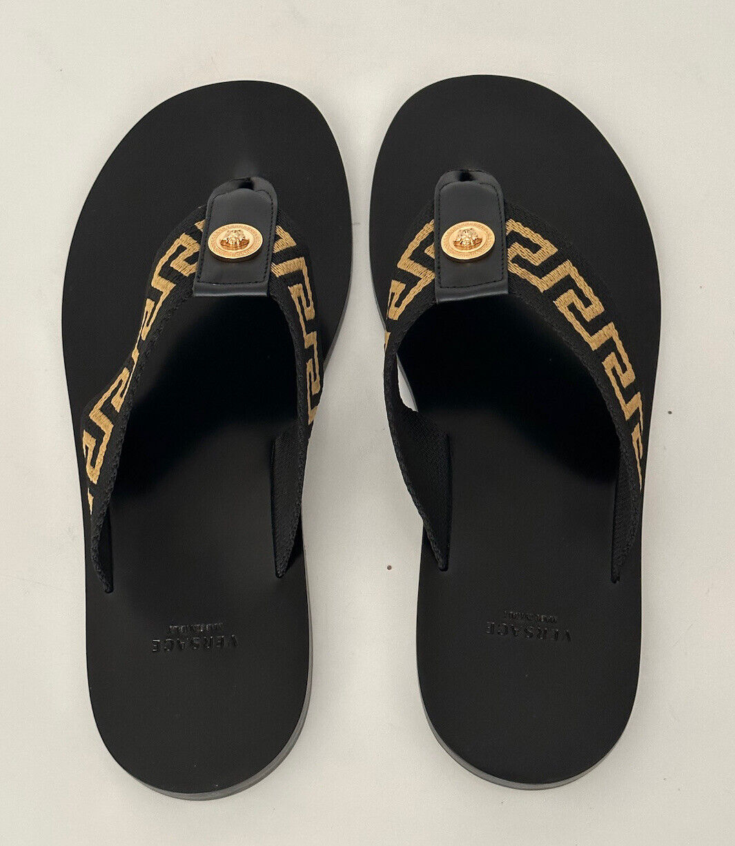 NIB Versace Mens Greca Signature Black Slides Sandals 13 US (46 Euro) DSU7340 IT