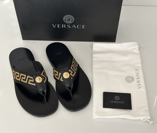 NIB Versace Мужские черные шлепанцы Greca Signature 13 США (46 евро) DSU7340 IT 