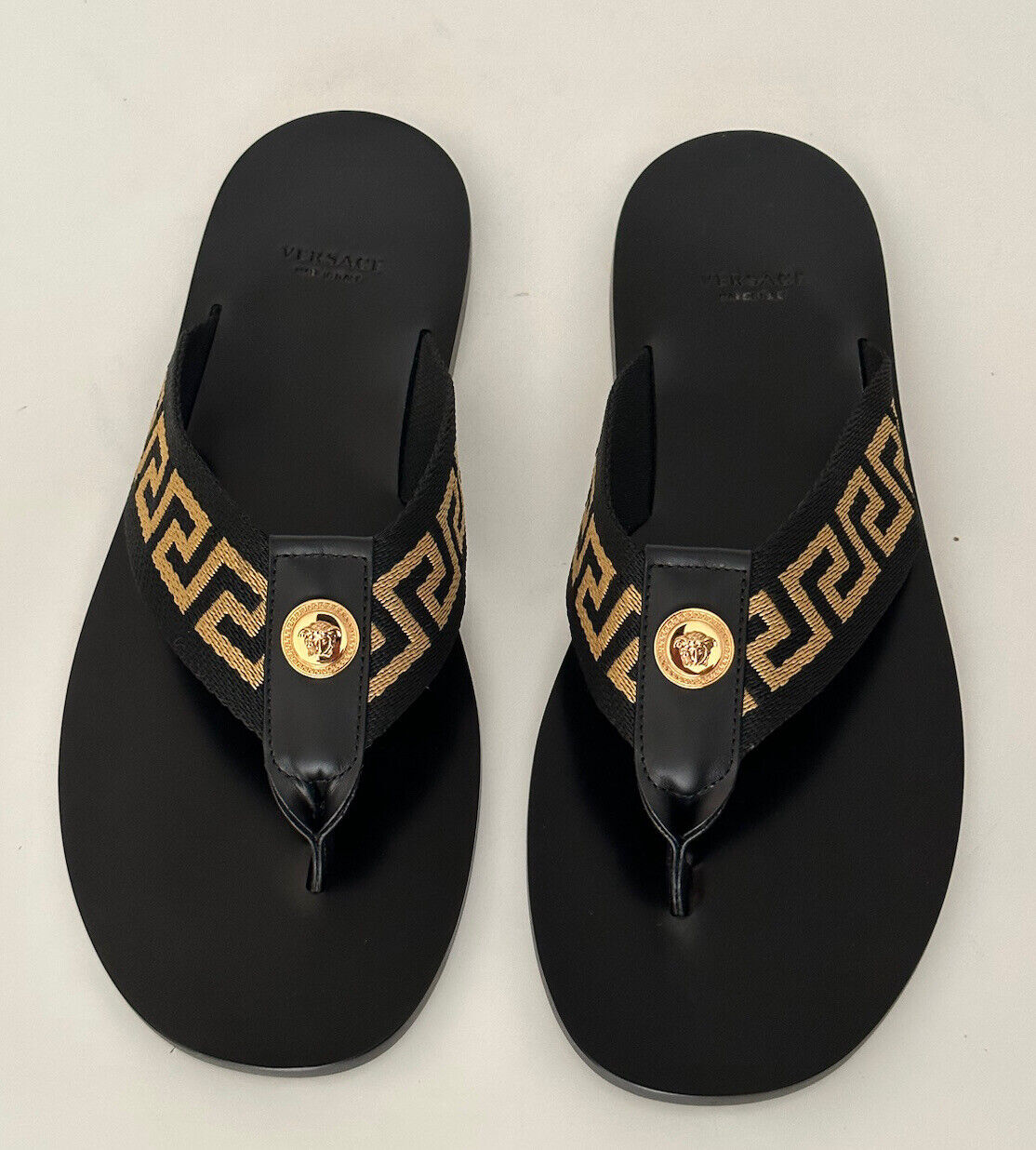 NIB Versace Mens Greca Signature Black Slides Sandals 13 US (46 Euro) DSU7340 IT