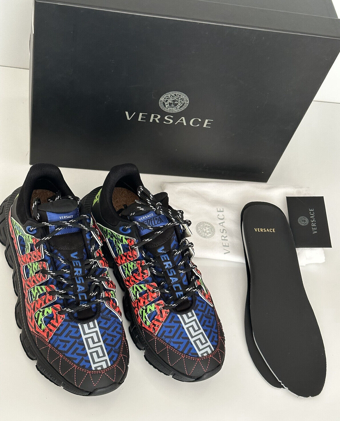 NIB Versace Men's Greca Chain Reaction Sneakers Black 12 (45 Euro) IT DSU8094 IT