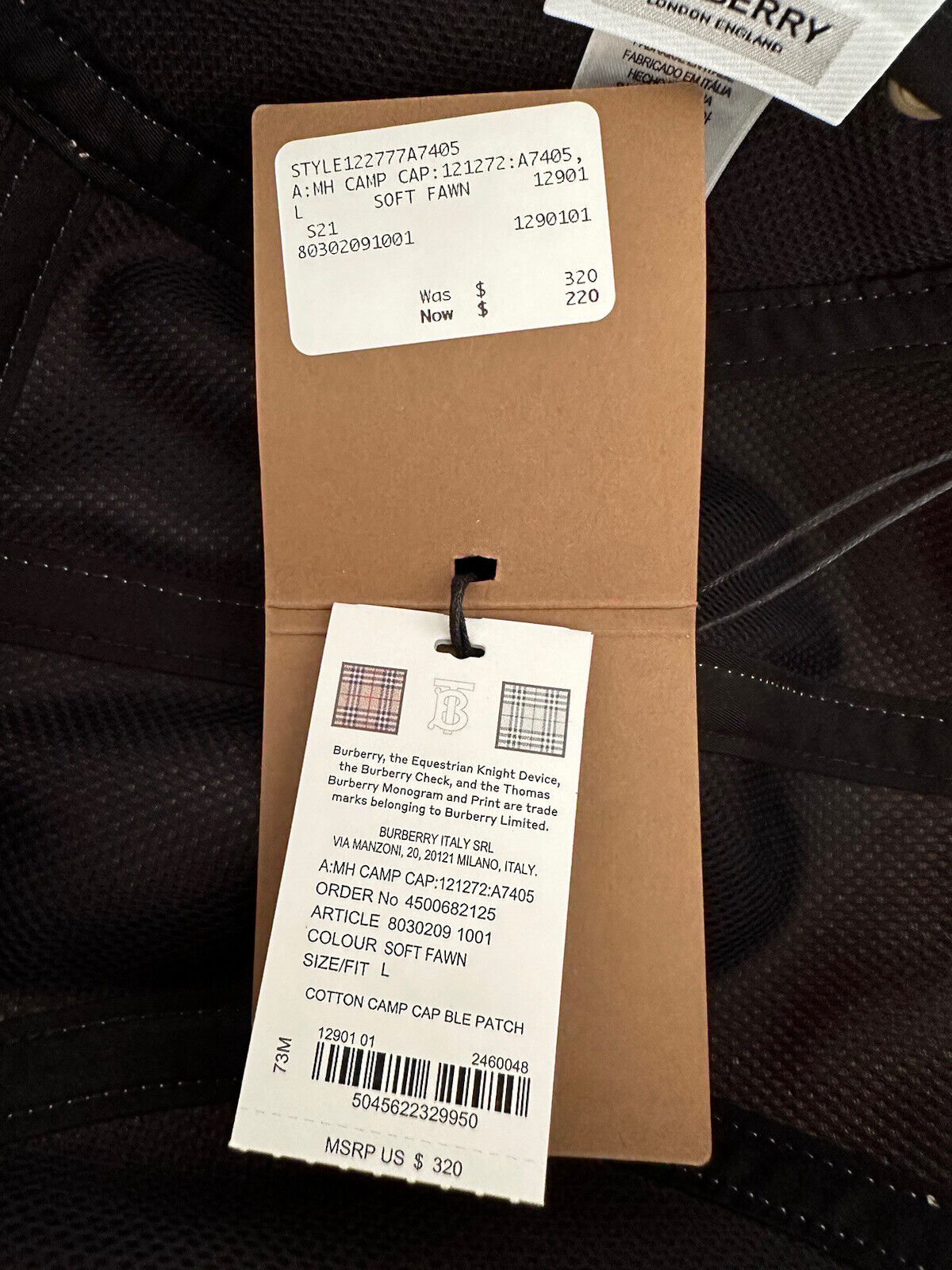 Neu mit Etikett: 320 $ Burberry London Baumwoll-Baseballkappe Khaki L (60 cm) 8030209 Italien 