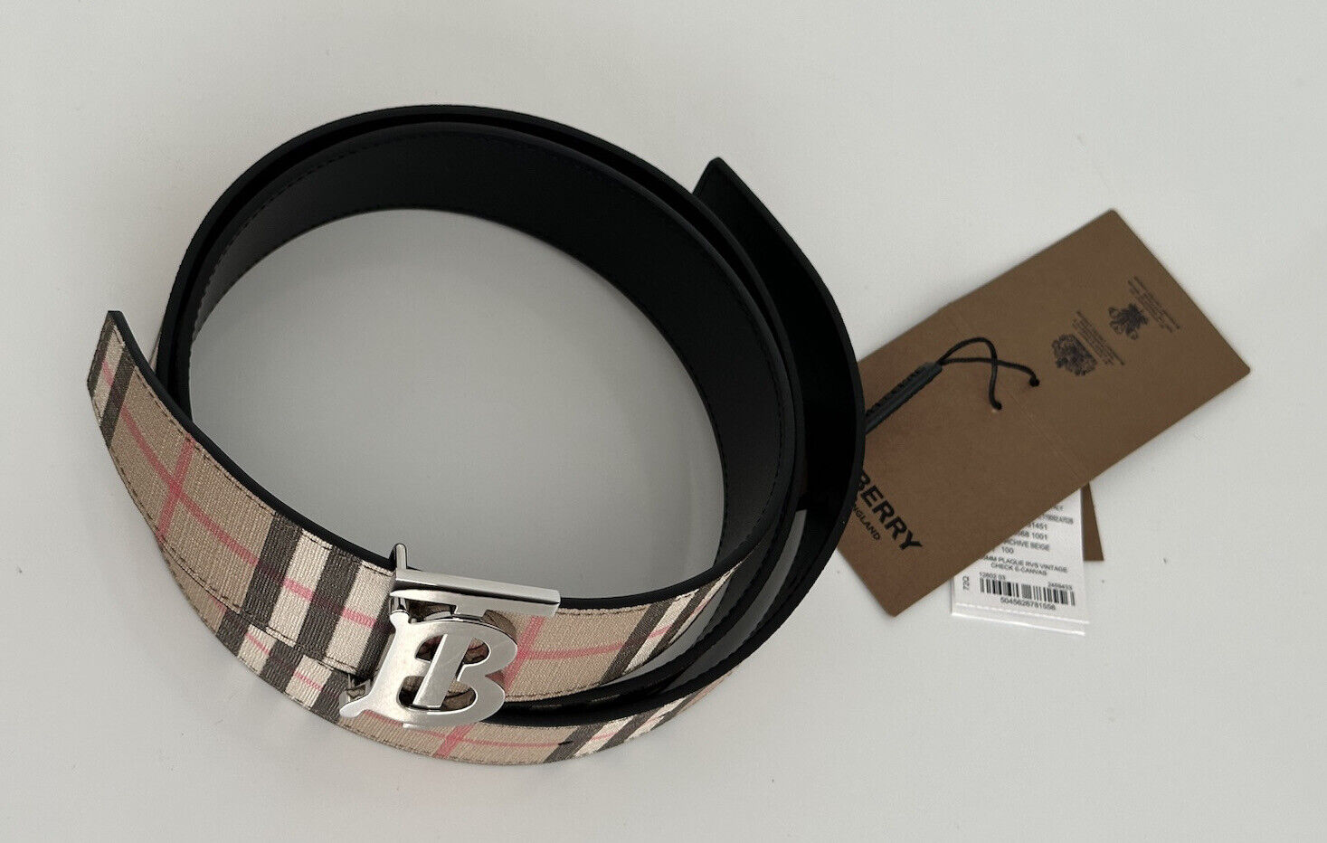 NWT $580 Burberry TB Leather Archive Beige Reversible Belt 40/100 8046568 Italy
