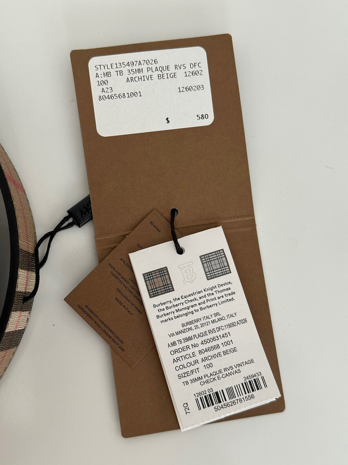 Neu mit Etikett: 580 $ Burberry TB Leather Archive Beige Wendegürtel 40/100 8046568 Italien 