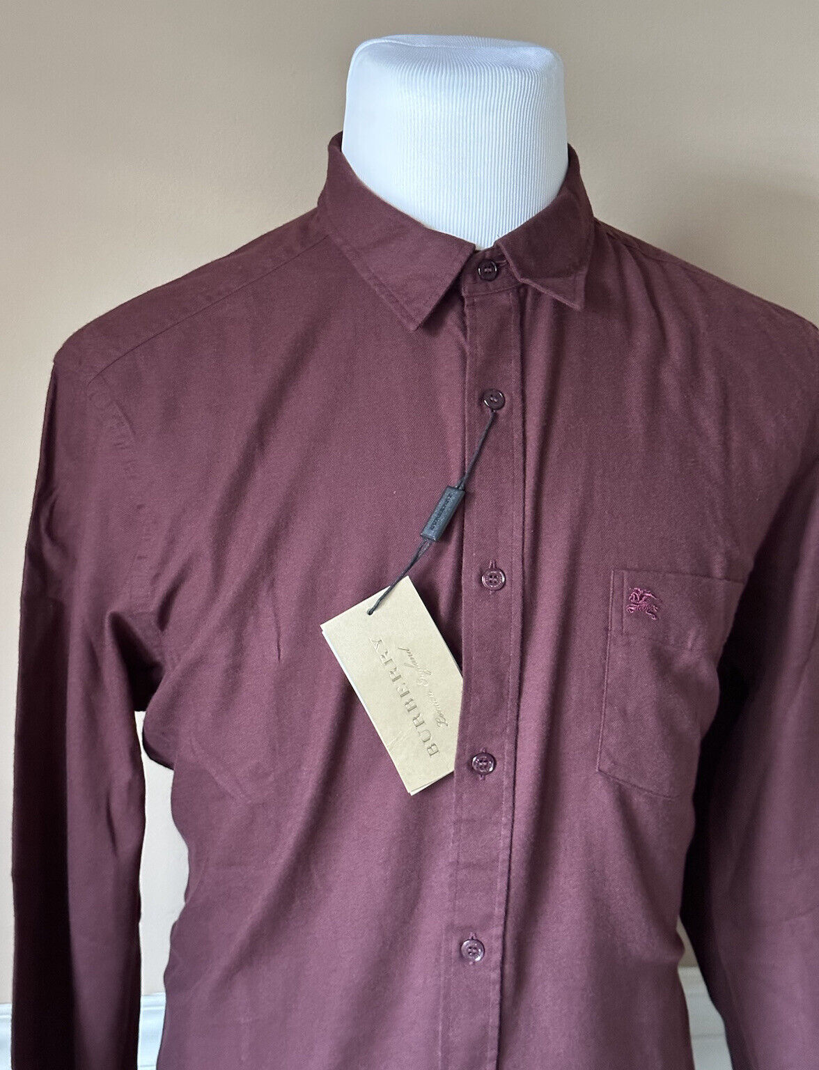 NWT Burberry Men's Dark Elderberry Cotton Button-Up Shirt 2XL 4028783