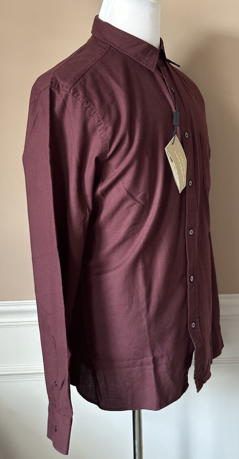 NWT Burberry Men's Dark Elderberry Cotton Button-Up Shirt 2XL 4028783