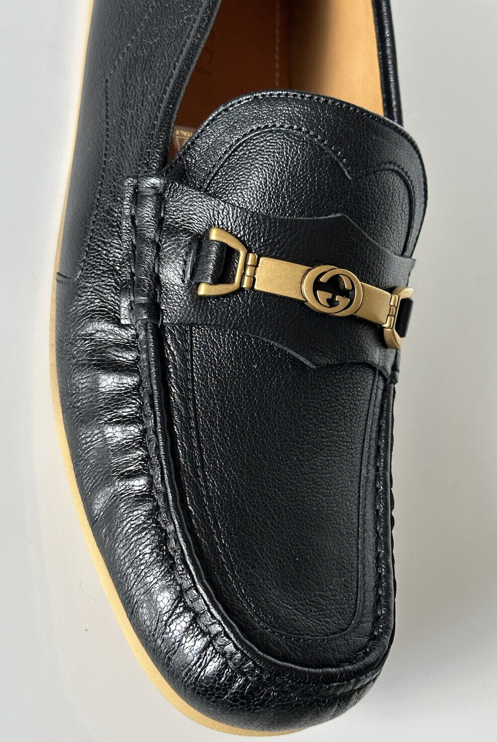 NIB Gucci Interlocking G Mens Leather Moccasin Shoes Black 13 (12.5G) 655519 IT