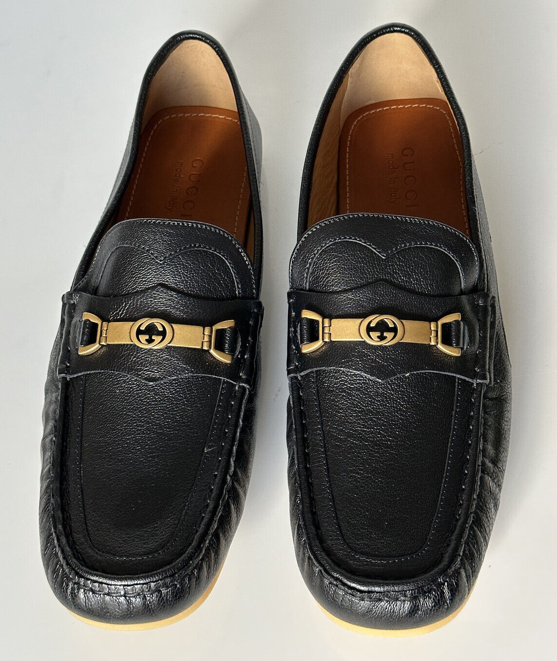 NIB Gucci Interlocking G Mens Leather Moccasin Shoes Black 13 (12.5G) 655519 IT