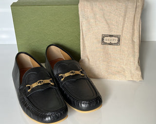Мужские кожаные мокасины NIB Gucci Interlocking G, черные 13,5 (13G) 655519 IT 