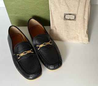 Мужские кожаные мокасины NIB Gucci Interlocking G, черные 13,5 (13G) 655519 IT 