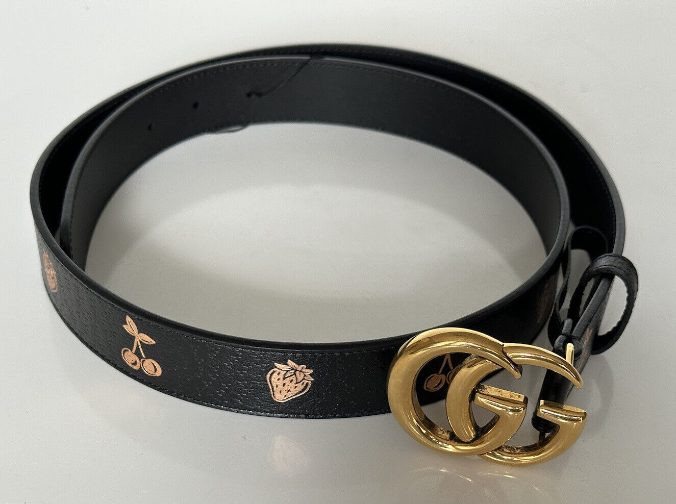 New Gucci Women's GG Marmont Leather Belt Black  95/38 Italy 625839