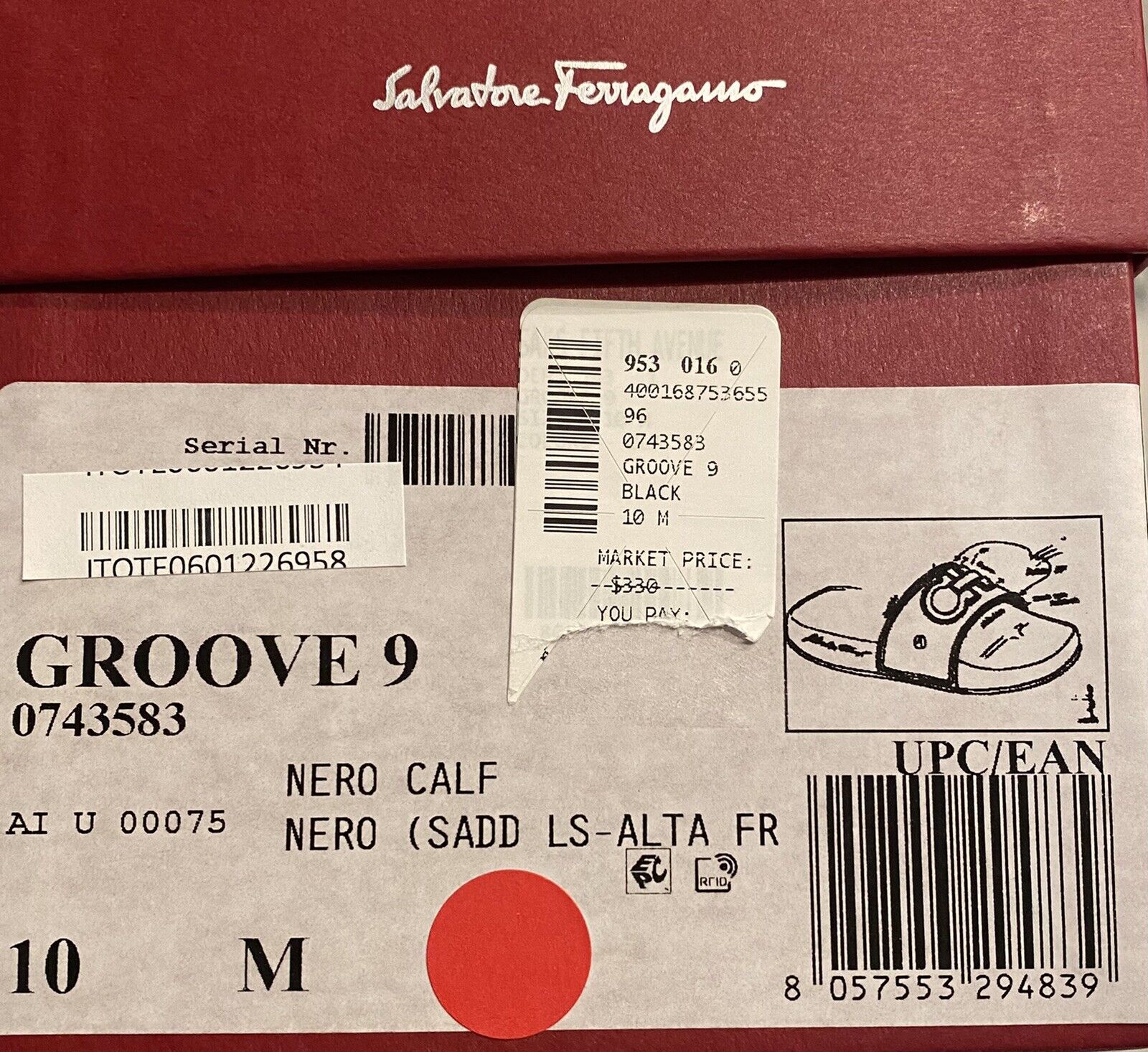 Nettopreis 330 $ Salvatore Ferragamo Herren-Gummisandalen in Schwarz NUR LINKER FUSS 10 US 