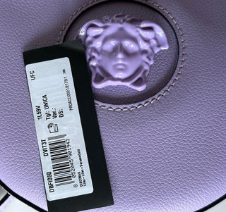 NWT $1295 Versace Круглая сиреневая сумка через плечо из кожи теленка Medusa DBFI050 IT 