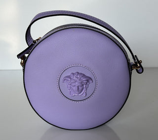NWT $1295 Versace Круглая сиреневая сумка через плечо из кожи теленка Medusa DBFI050 IT 
