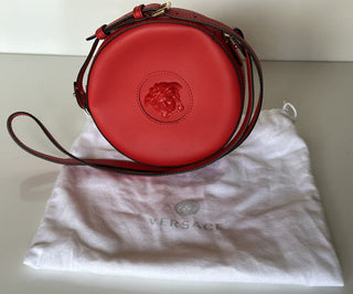 NWT $1295 Versace Круглая красная сумка через плечо из кожи теленка Medusa DBFI050 IT 