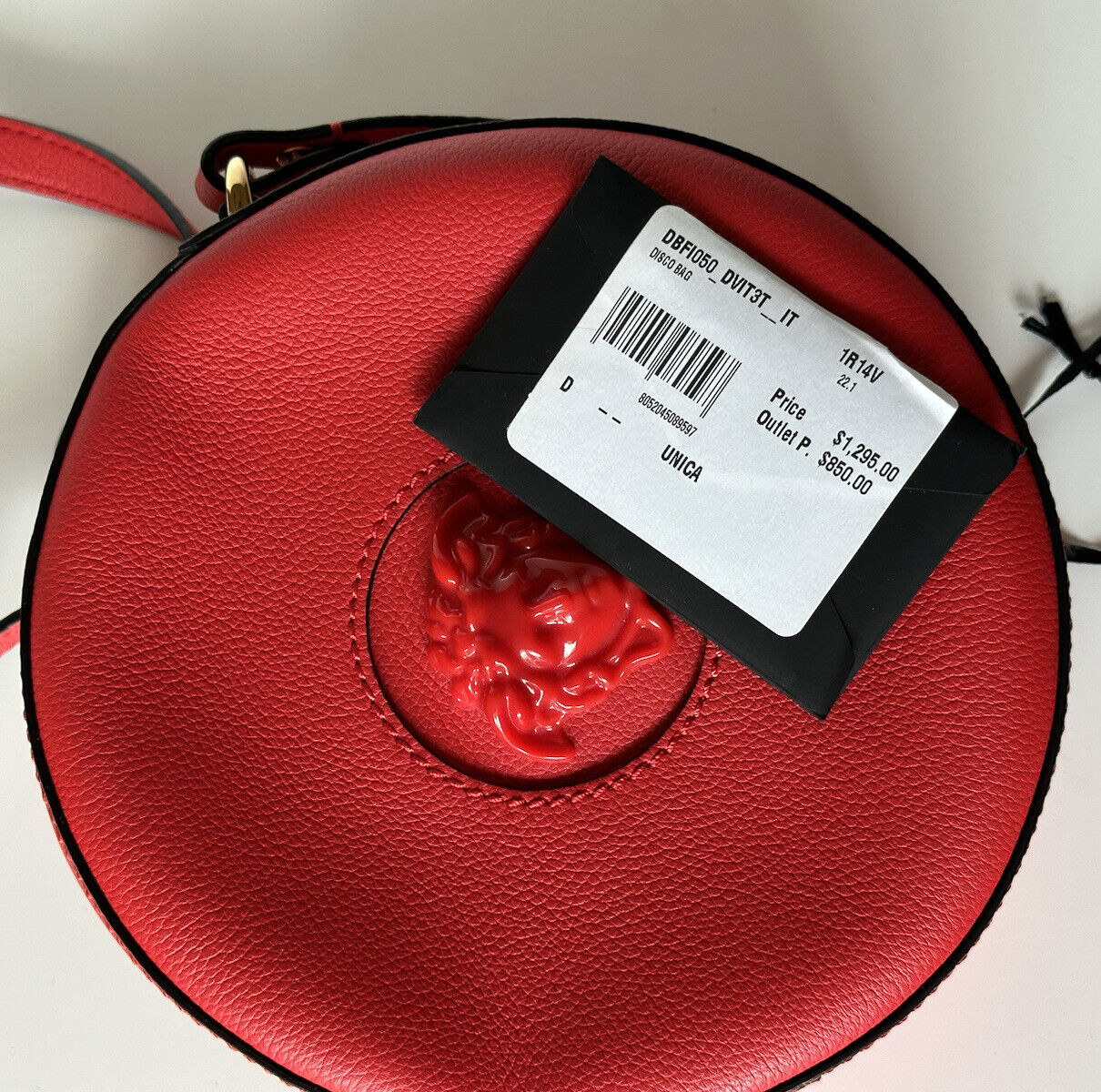 NWT 1295 $ Versace Medusa Head Umhängetasche aus Kalbsleder, rund, rot, DBFI050 IT 