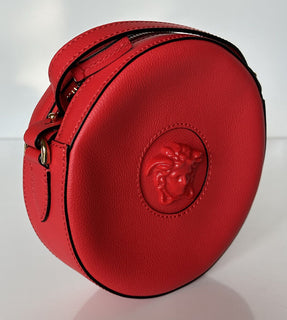 NWT $1295 Versace Круглая красная сумка через плечо из кожи теленка Medusa DBFI050 IT 