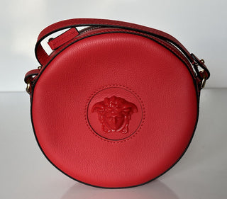 NWT $1295 Versace Круглая красная сумка через плечо из кожи теленка Medusa DBFI050 IT 