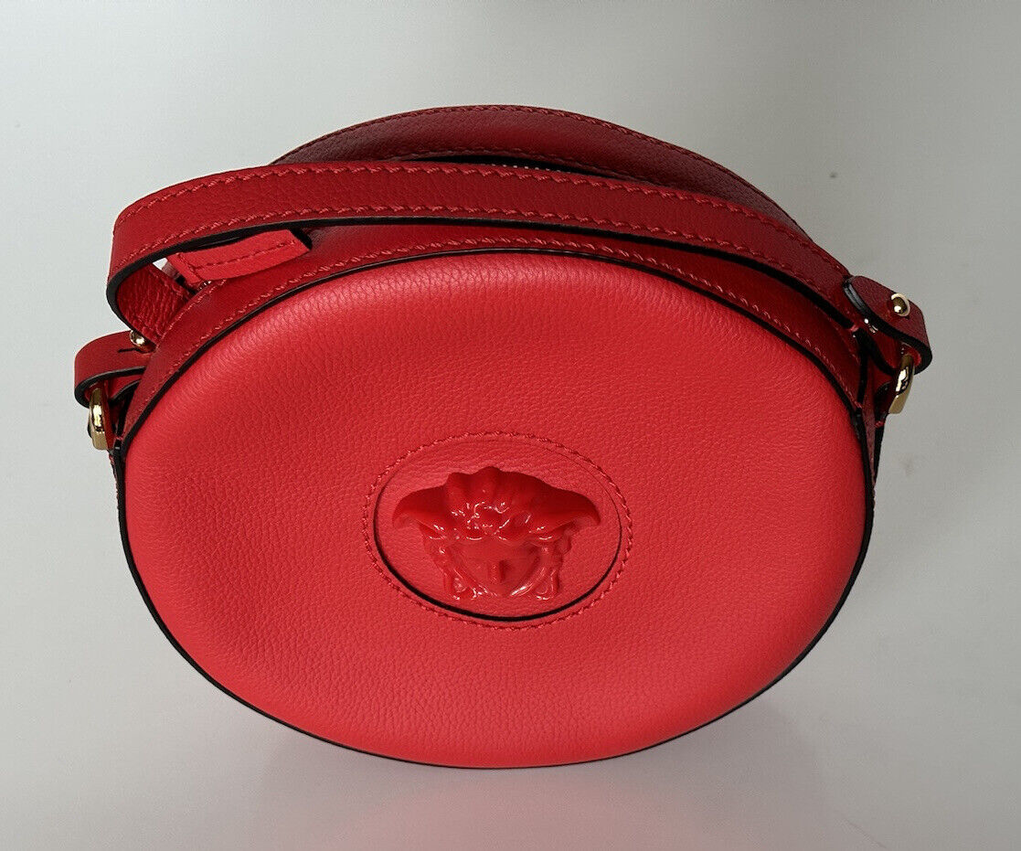 NWT 1295 $ Versace Medusa Head Umhängetasche aus Kalbsleder, rund, rot, DBFI050 IT 