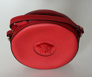 NWT $1295 Versace Круглая красная сумка через плечо из кожи теленка Medusa DBFI050 IT 