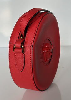 NWT $1295 Versace Круглая красная сумка через плечо из кожи теленка Medusa DBFI050 IT 