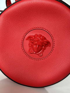 NWT $1295 Versace Круглая красная сумка через плечо из кожи теленка Medusa DBFI050 IT 