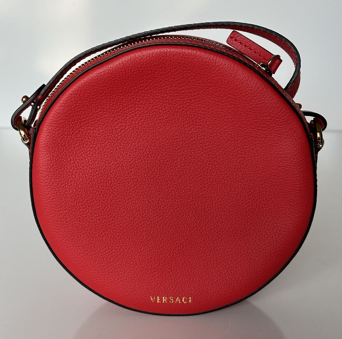 NWT $1295 Versace Круглая красная сумка через плечо из кожи теленка Medusa DBFI050 IT 