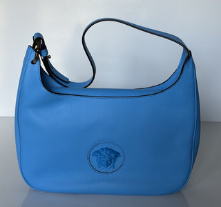 NWT $1875 Versace Сумка-хобо среднего размера из кожи теленка Medusa синего цвета 1000699 IT 