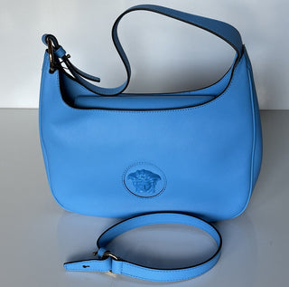 NWT $1875 Versace Сумка-хобо среднего размера из кожи теленка Medusa синего цвета 1000699 IT 