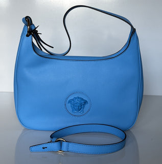 NWT $1875 Versace Сумка-хобо среднего размера из кожи теленка Medusa синего цвета 1000699 IT 