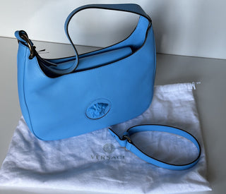 NWT $1875 Versace Сумка-хобо среднего размера из кожи теленка Medusa синего цвета 1000699 IT 