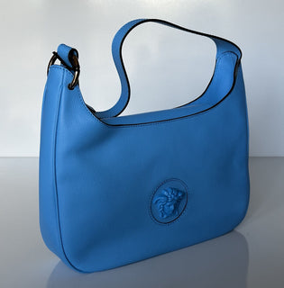 NWT $1875 Versace Сумка-хобо среднего размера из кожи теленка Medusa синего цвета 1000699 IT 