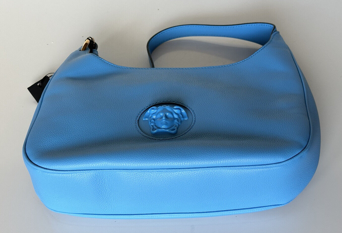 NWT $1875 Versace Medusa Head Calf Leather Blue Medium Hobo Bag 1000699 IT