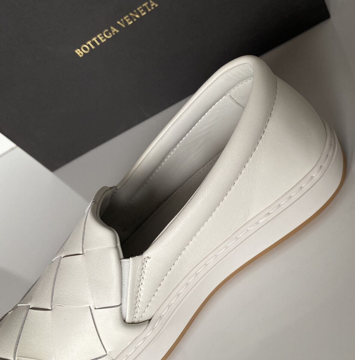 NIB $760 Bottega Veneta Rubber Sole Calf Leather Optic White Shoes 10.5 608751
