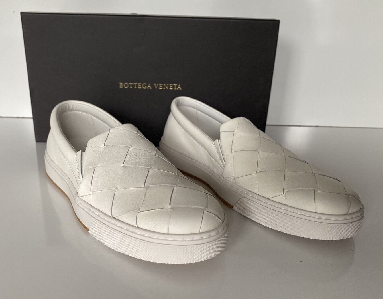 NIB $760 Bottega Veneta Rubber Sole Calf Leather Optic White Shoes 12 608751