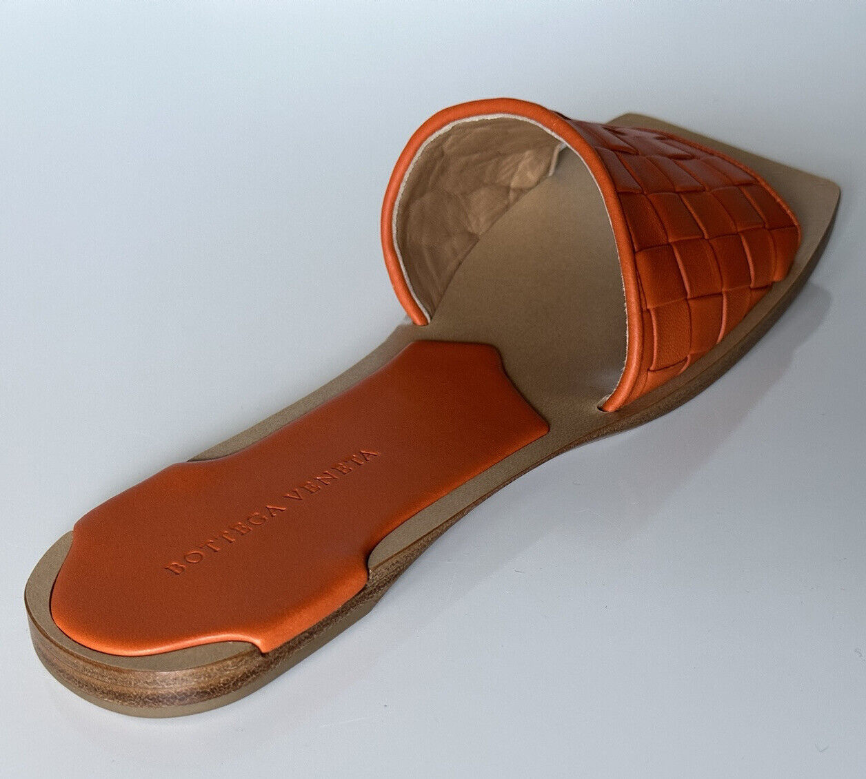 NIB $ 620 Bottega Veneta Slip-on-Sandalen aus gebranntem Orange aus Leder 10 US (40) 578372 