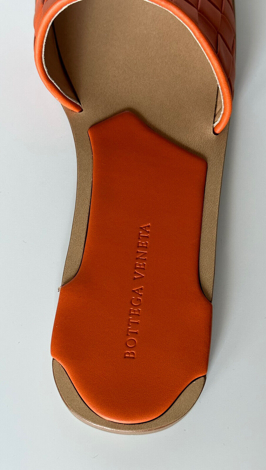 NIB $ 620 Bottega Veneta Slip-on-Sandalen aus gebranntem Orange aus Leder 8,5 (38,5) 578372 