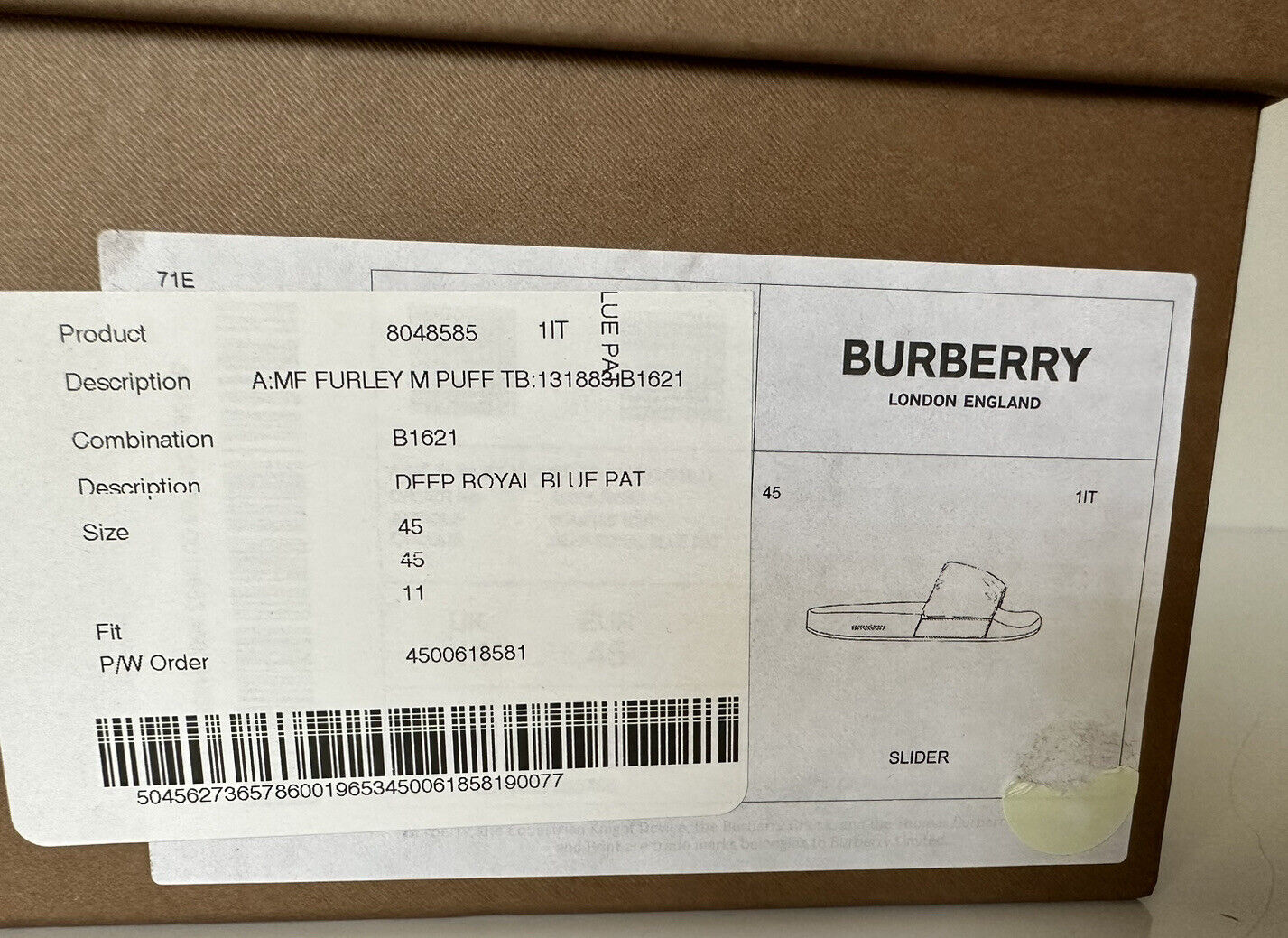 NIB $ 570 Burberry Furley Puff TB Herren-Sandalen, blaue Sandalen, 12 US (45) 8048585 