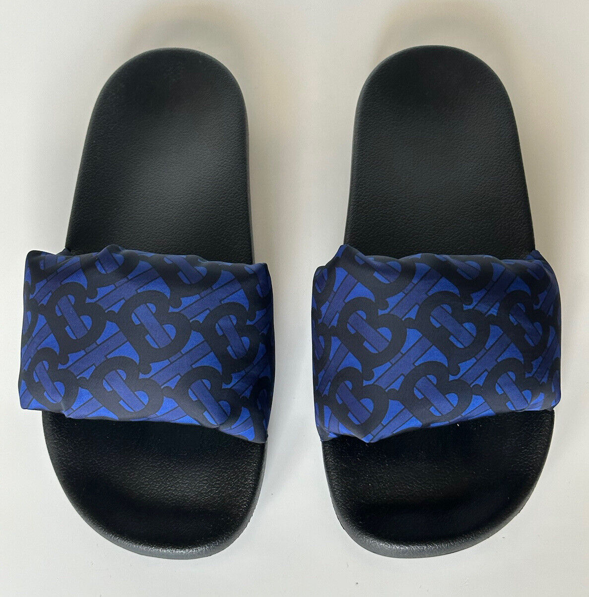 NIB $570 Burberry Furley Puff TB Men's Slides Blue Sandals 12 US (45) 8048585